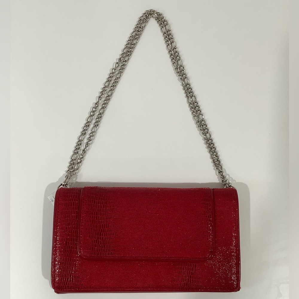 Nwt WHBM Red Faux Suede And Patent Leather Clutch Purse Shoulder Bag